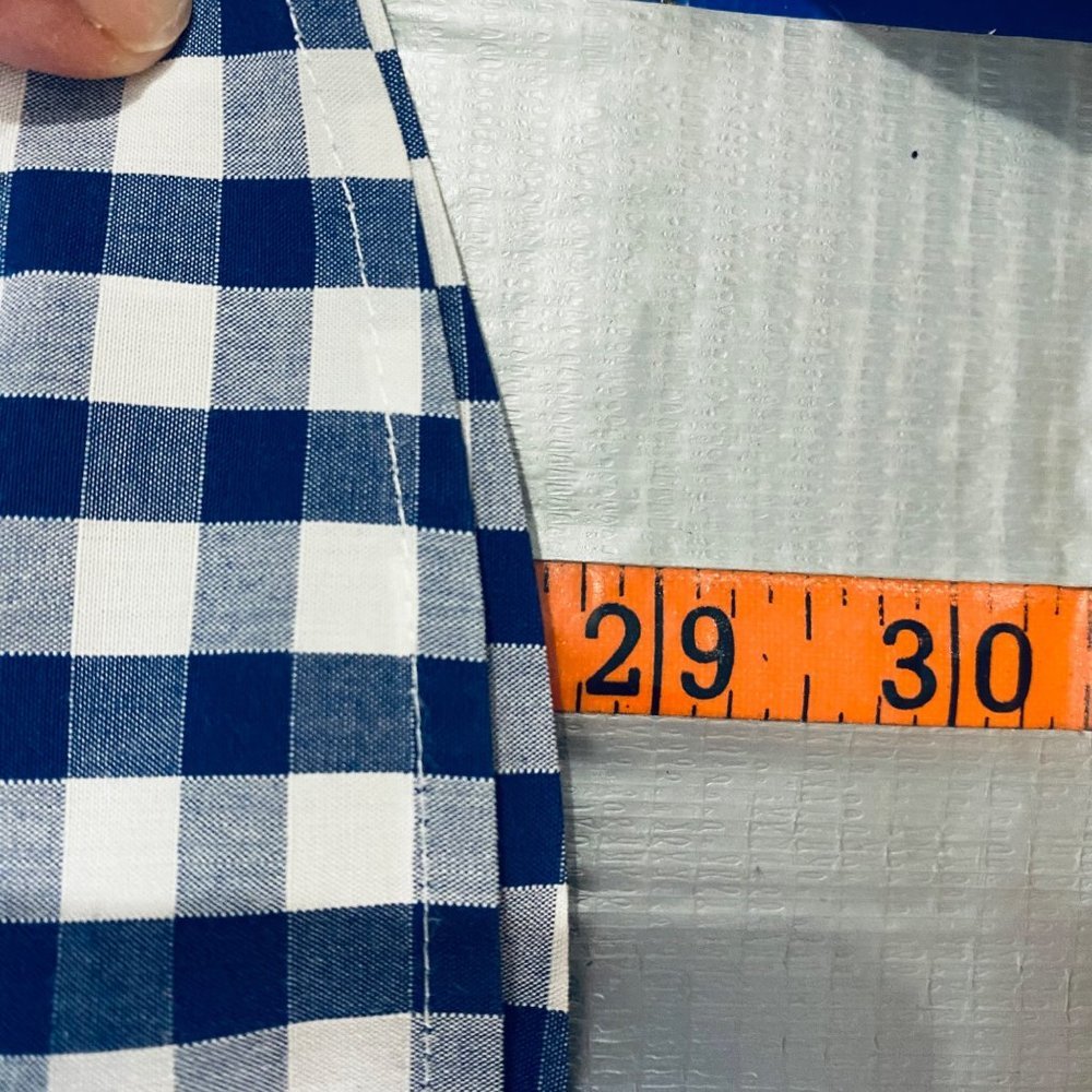 Men L Blue White Gingham Check Organic Cotton Button Down Heart Accent‎ Shirt - Picture 6 of 8
